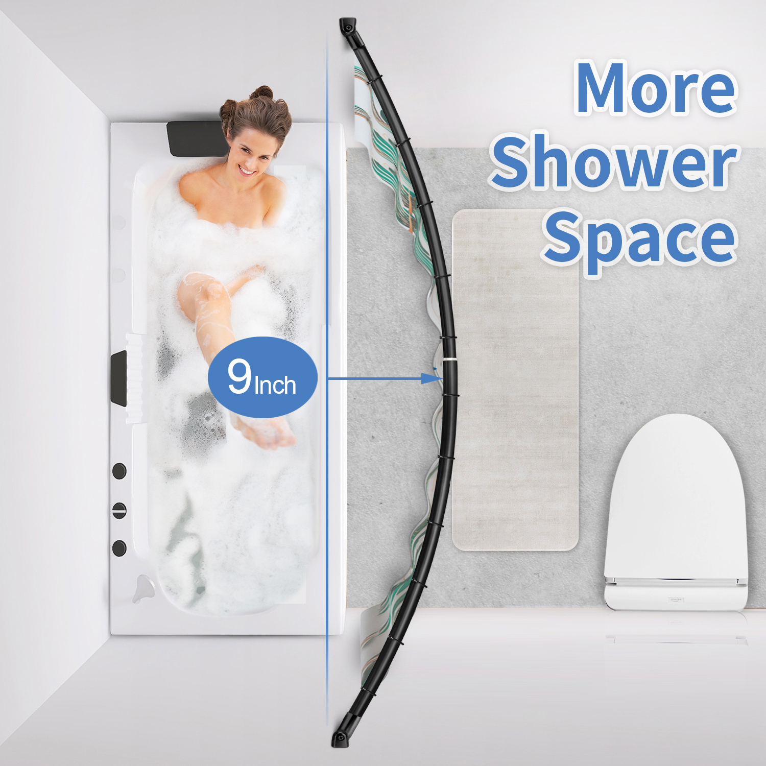 Großhandel 72 'verstellbare gebogene feste Duschvorhangstange für Badezimmer, Badewanne