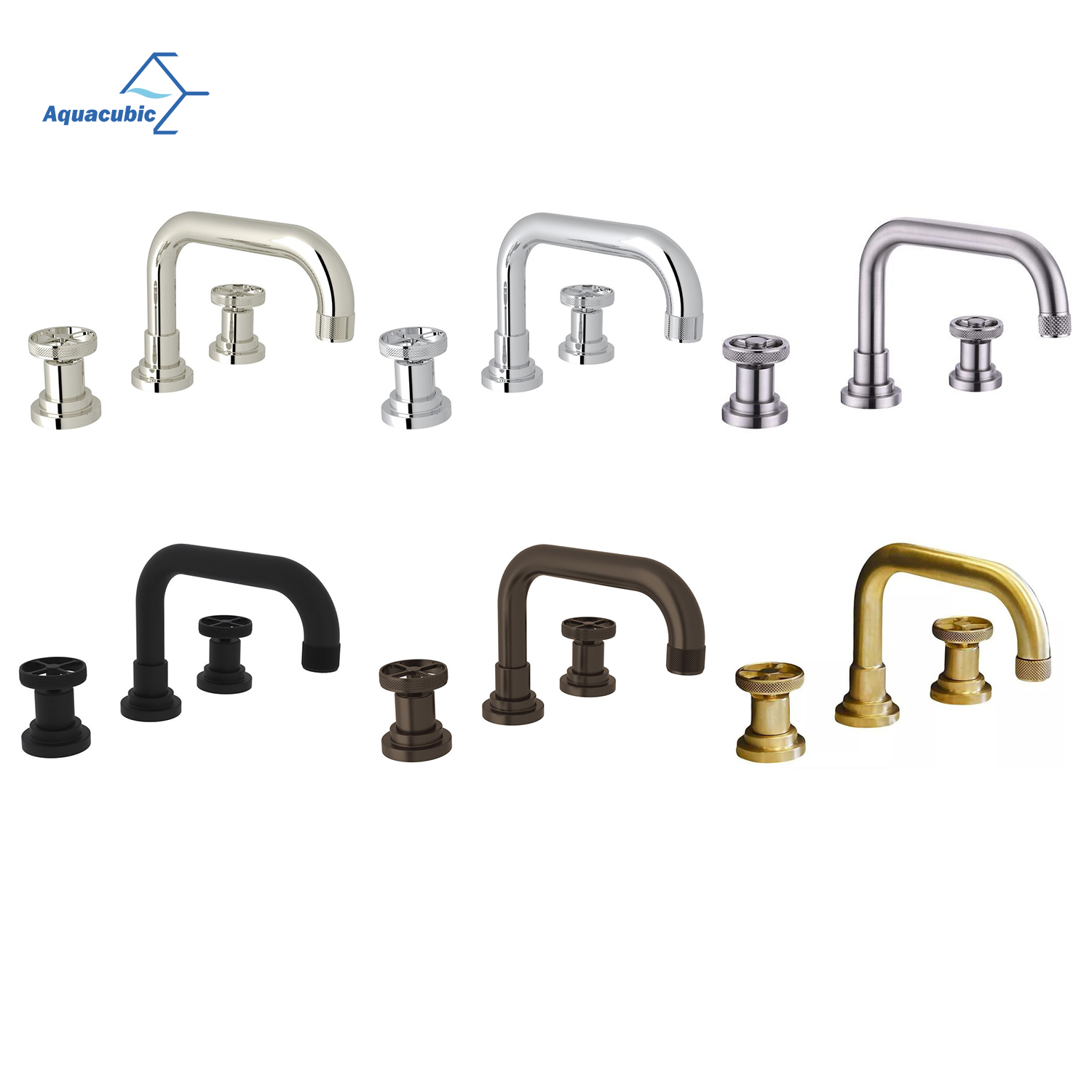 Aquacubic, polierter Chrom, zeitgenössischer Low-Arc-2-Griff-Badewannen-Waschtischarmatur