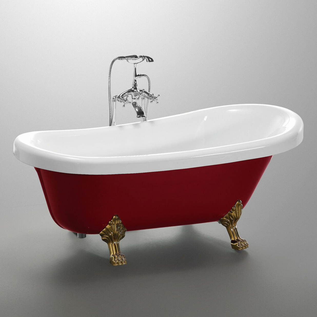 Weiße Acryl-Badewanne, moderne freistehende Badewanne mit silbernem Stützfuß, bequeme Badewannen