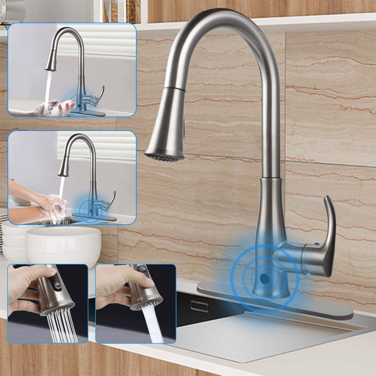 Aquacubic cUPC-Sensor Infrarot-intelligenter, berührungsloser, handfreier Zwei-Bewegungs-Küchenarmatur zum Herunterziehen
