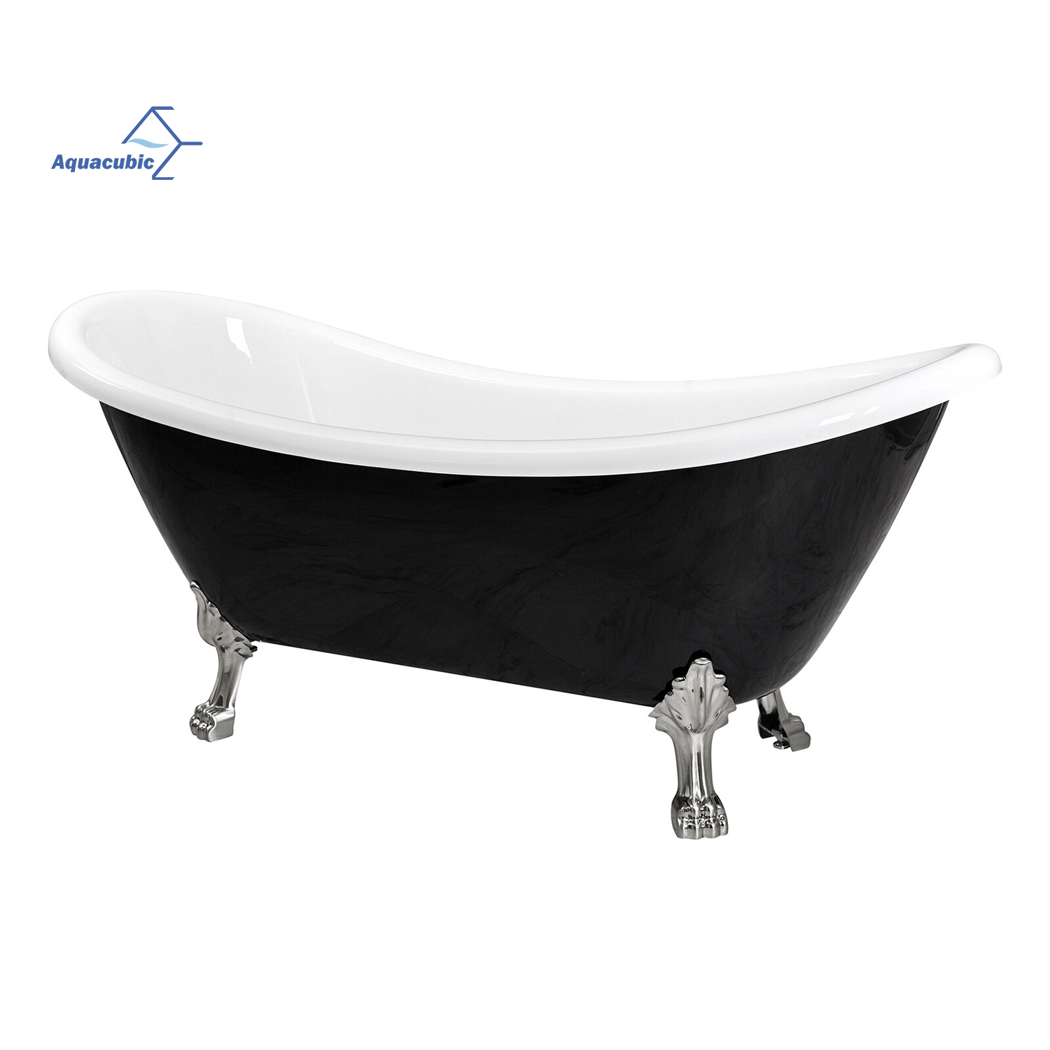 Weiße Acryl-Badewanne, moderne freistehende Badewanne mit silbernem Stützfuß, bequeme Badewannen