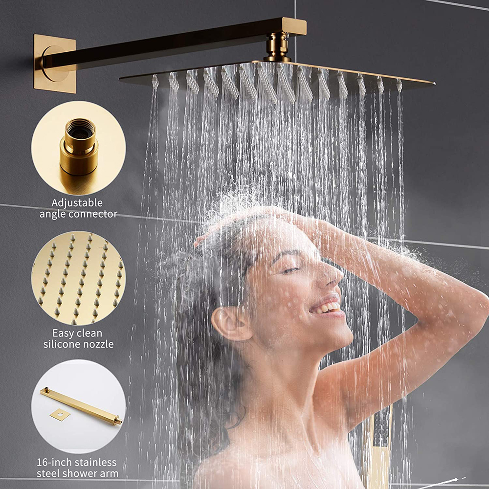 Gebürstetes Gold Badewanne Duscharmatur System Badezimmer Regenduschkopf Duschset mit Handkombi-Set Wanneneinlauf