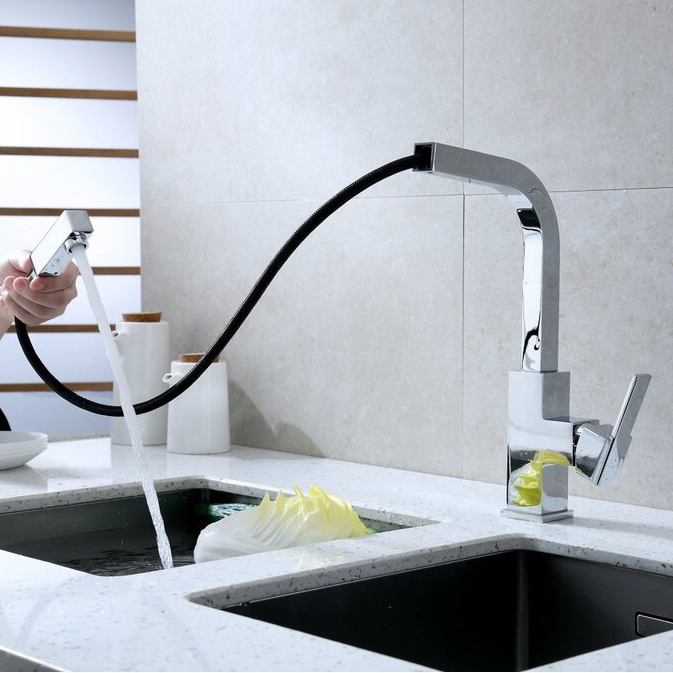 Küchenarmatur CUPC-zertifizierte Keramikkartusche und Luftsprudler mit ausziehbarem Kalt- und Warmwasser-Spray-Küchenarmatur