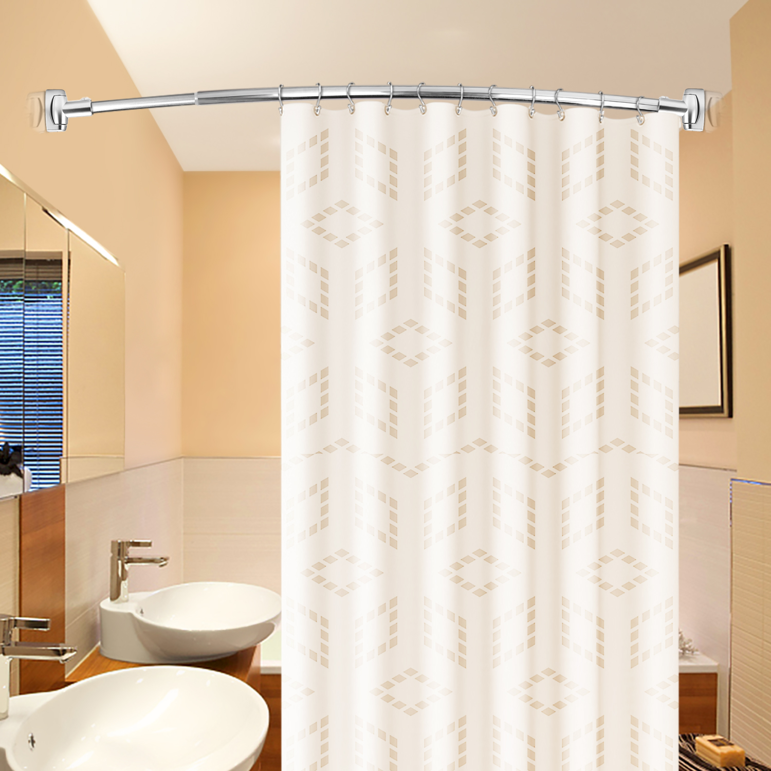 Exquisite verchromte, verstellbare, abgerundete, gebogene Edelstahl-Duschstangen, speziell für die Badewanne